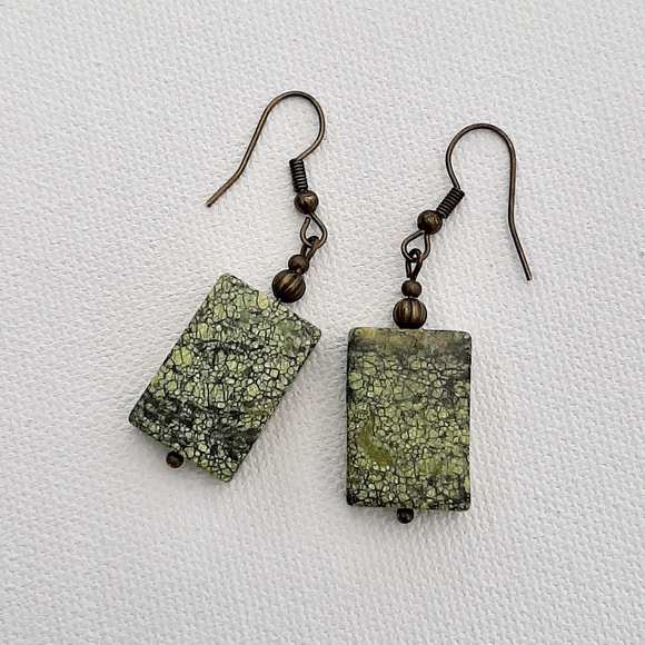 Hand Crafted Jewelry - Green stone dangle earrings